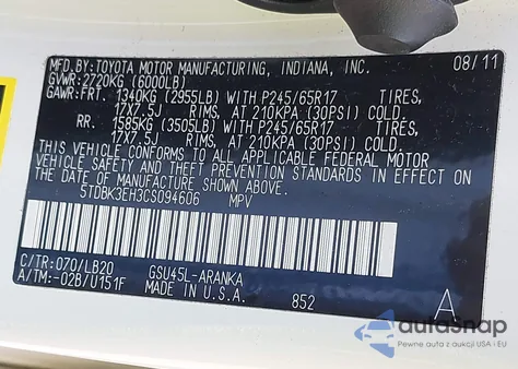 2012 Toyota Highlander Se из США, поврежденный, VIN 5TDBK3EH3CS094606